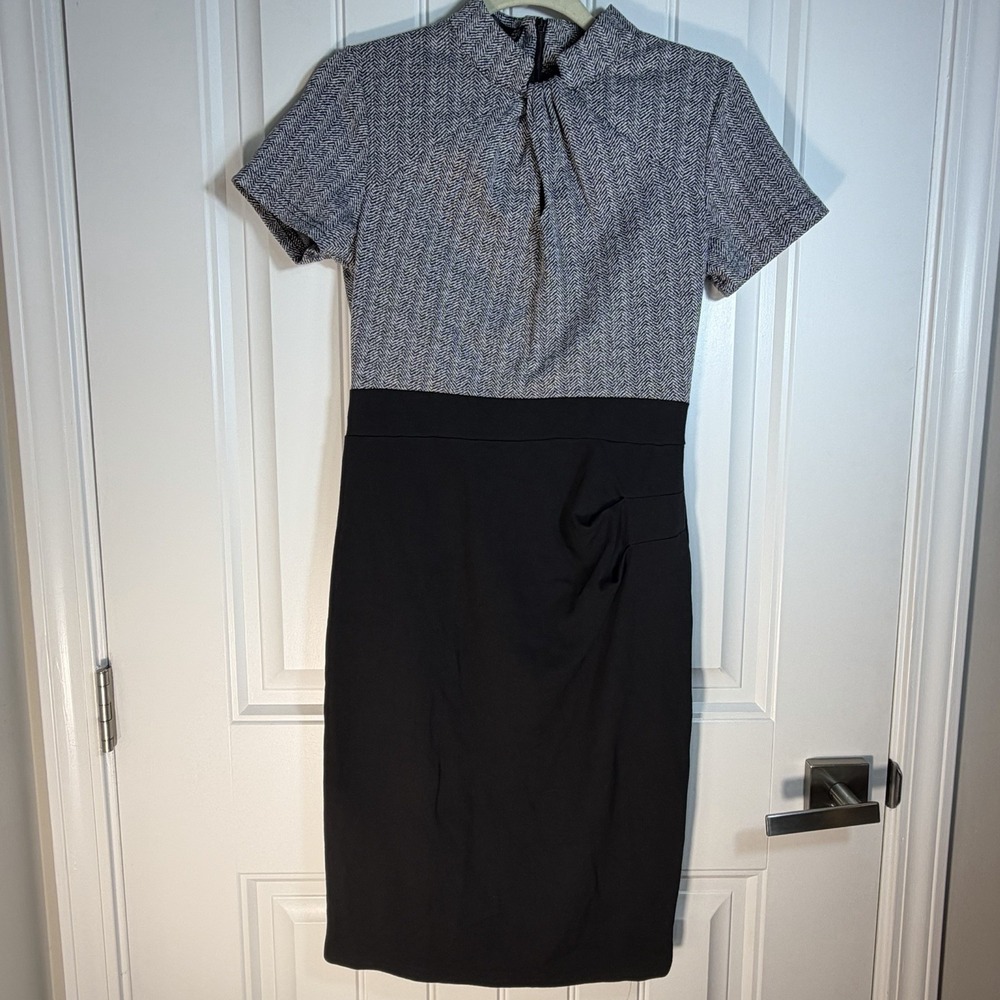 Homeyee Black White Herringbone Sheath Pencil Dress Women's Large Career Office